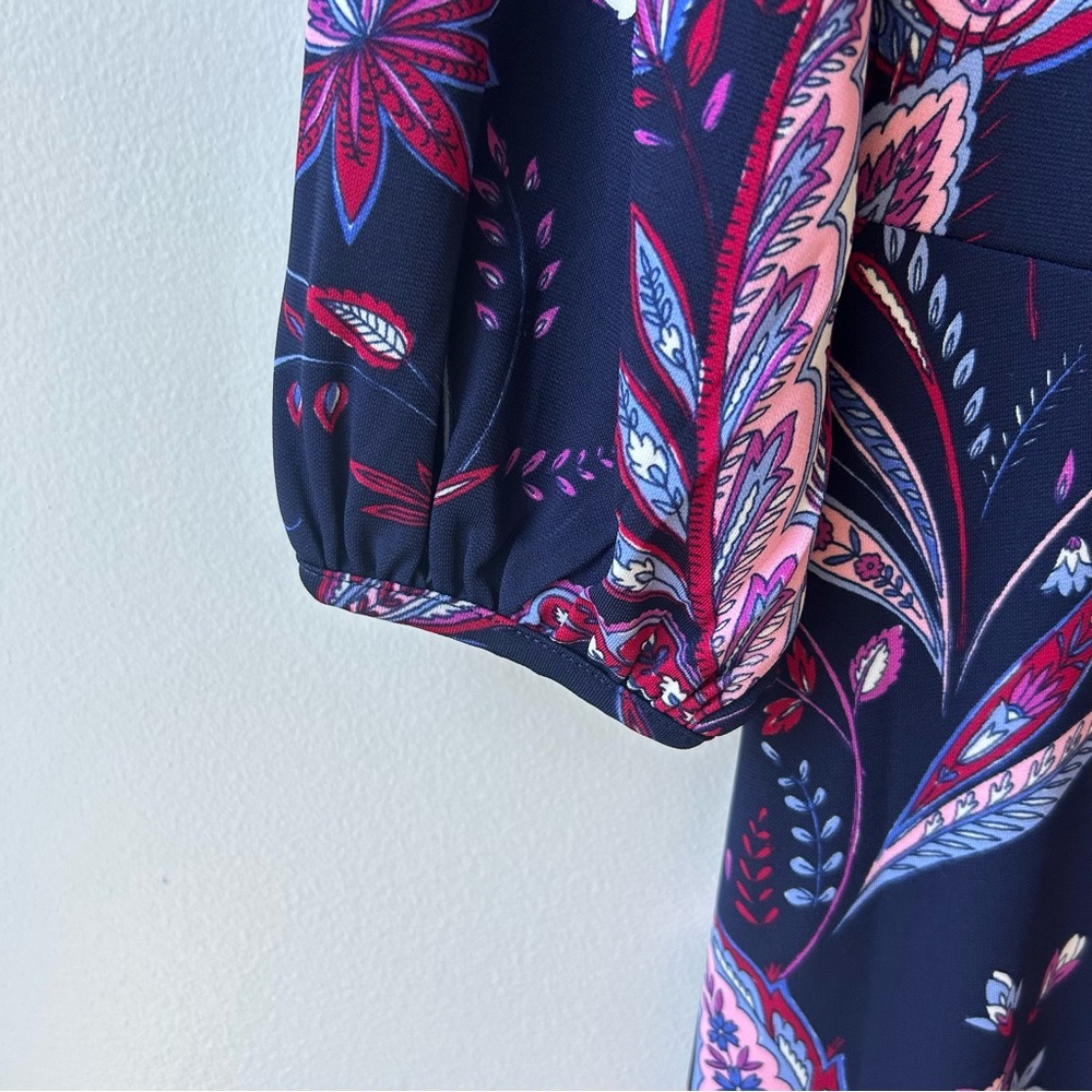 Talbots Petite Women's Dress Blue Pink Paisley Midi Travel Office‎ Preppy 12P - Picture 3 of 10